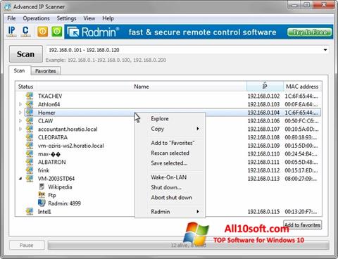 Screenshot Advanced IP Scanner Windows 10