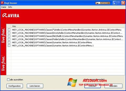 Screenshot Avira Registry Cleaner Windows 10