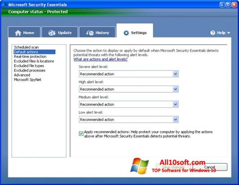 Screenshot Microsoft Security Essentials Windows 10