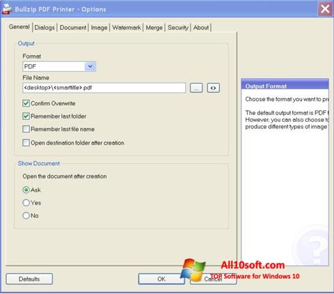 Screenshot BullZip PDF Printer Windows 10